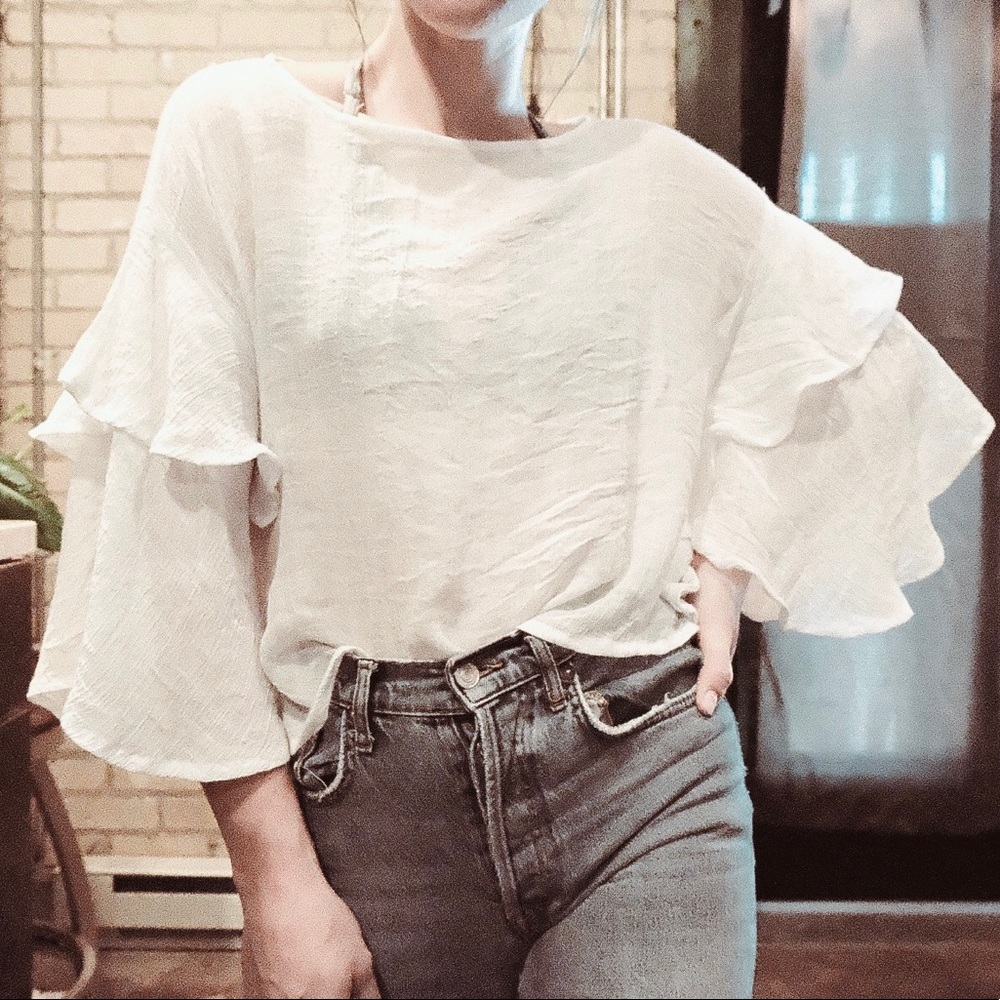 Ruffle Sleeve, Button Back Top